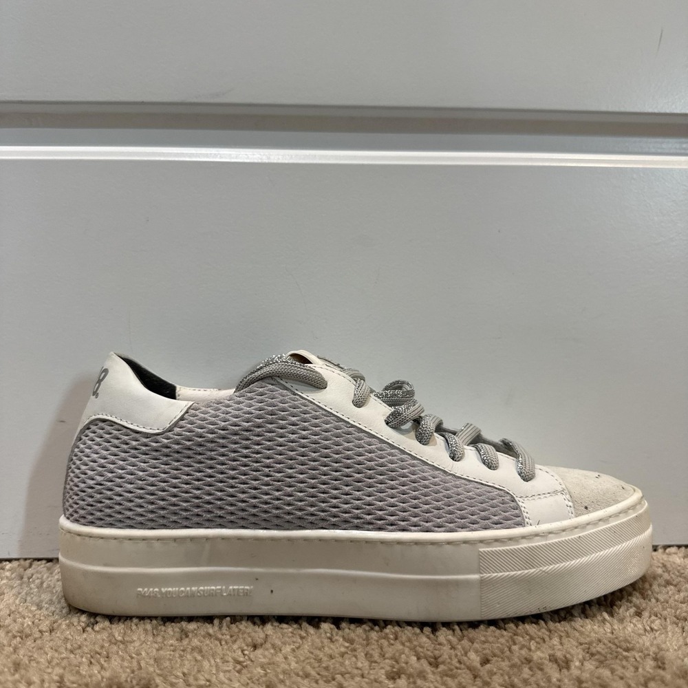 P448 Leather Shoes Womens Size 7.5 White Mesh Walking Cushioned Sneakers Comfort